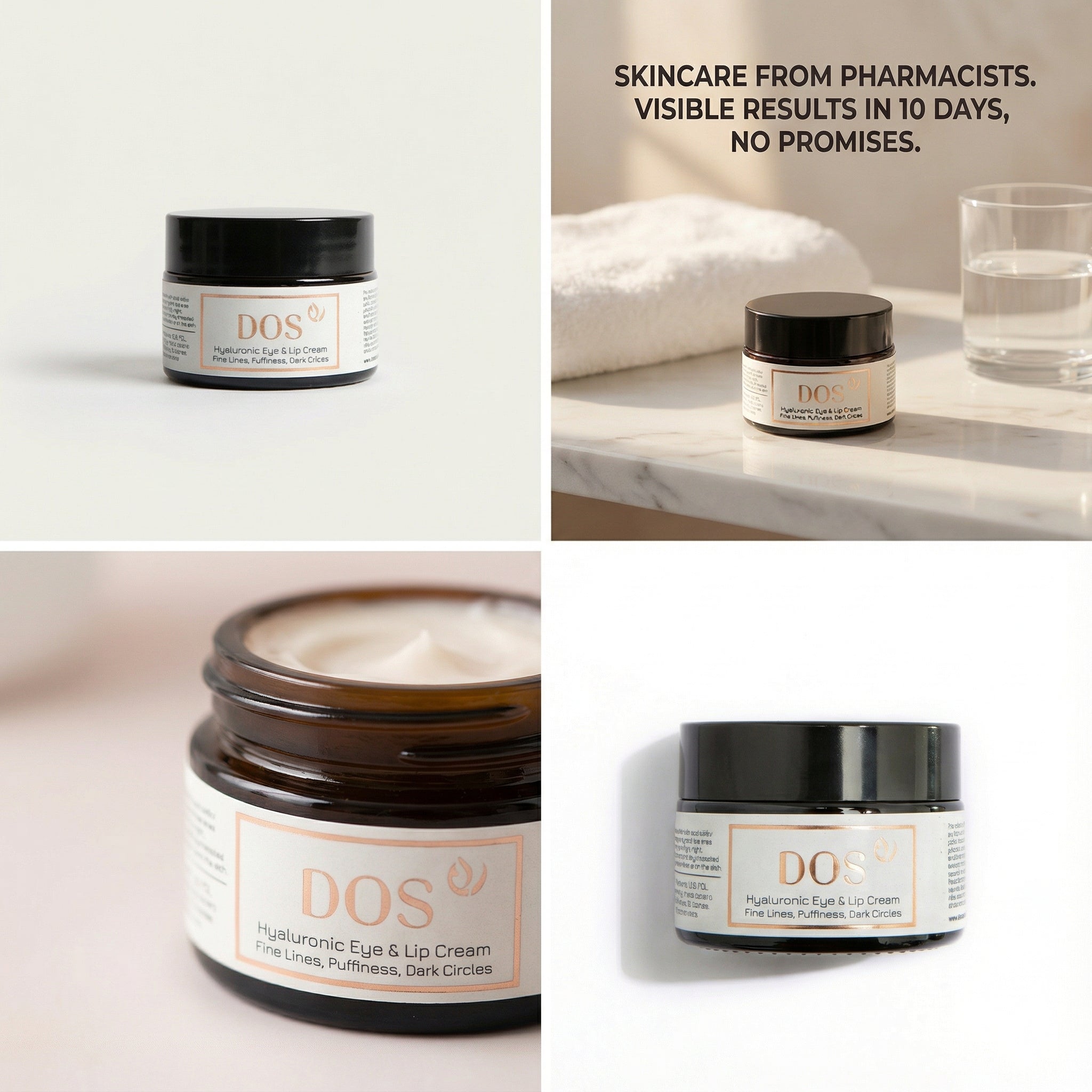 Hyaluronic Eye Cream application - reduces dark circles and fine lines naturally - DOS Cosmetics