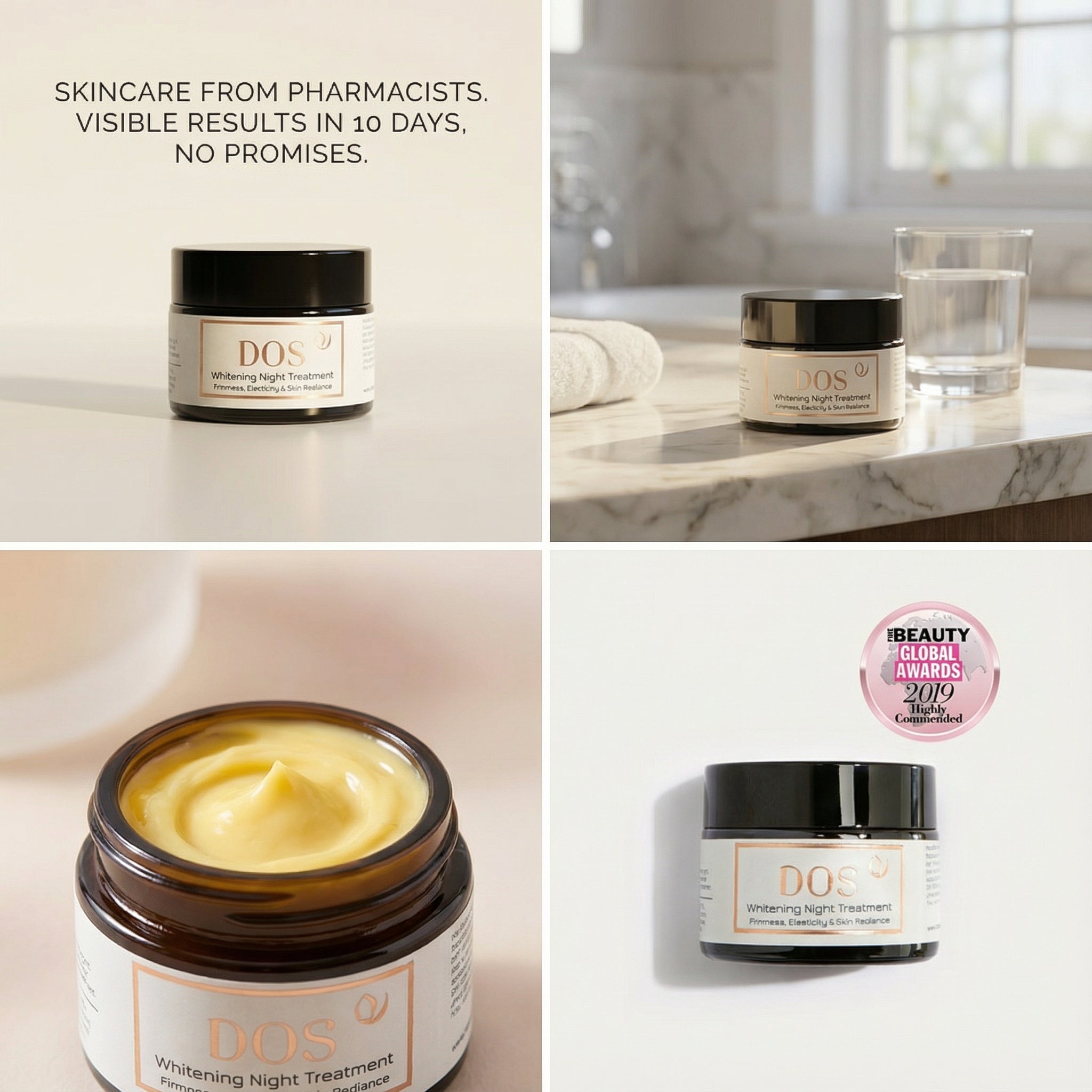 Natural skin award-winning brightening night cream - evens tone and reduces hyperpigmentation - DOS Cosmetics