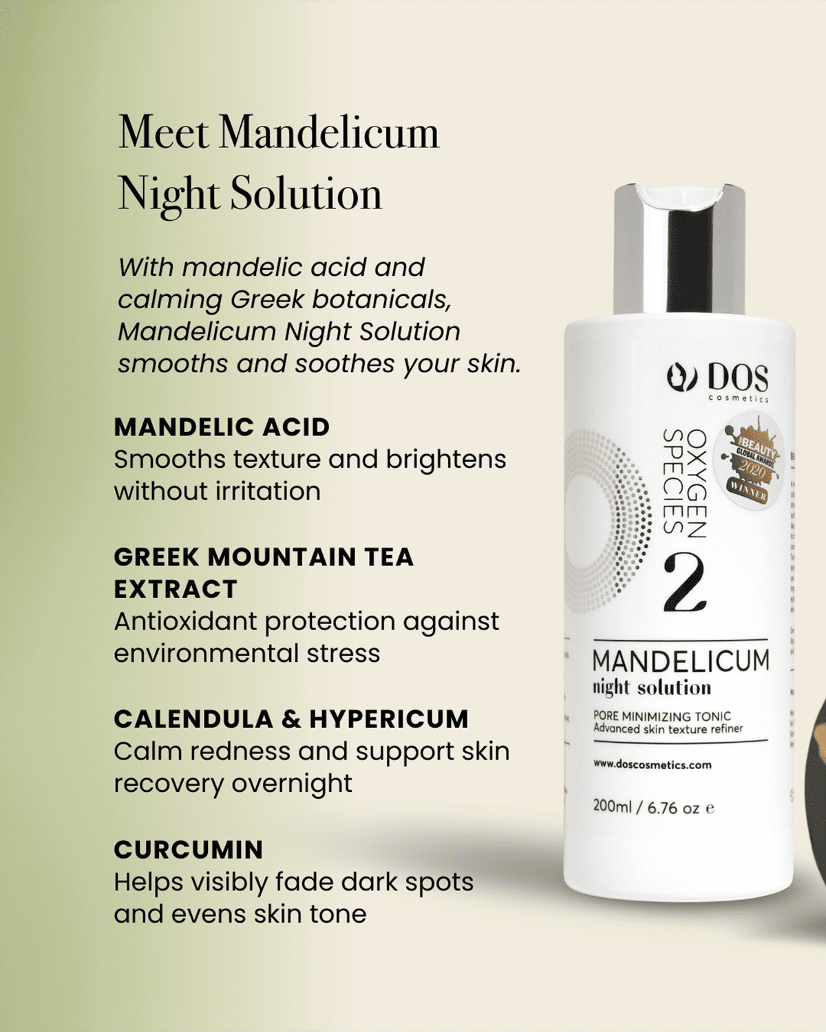 Mandelic Acid Solution | Mandelicum Night Award-Winning Solution for skin smoothing and gentle exfoliation. DOS Cosmetics