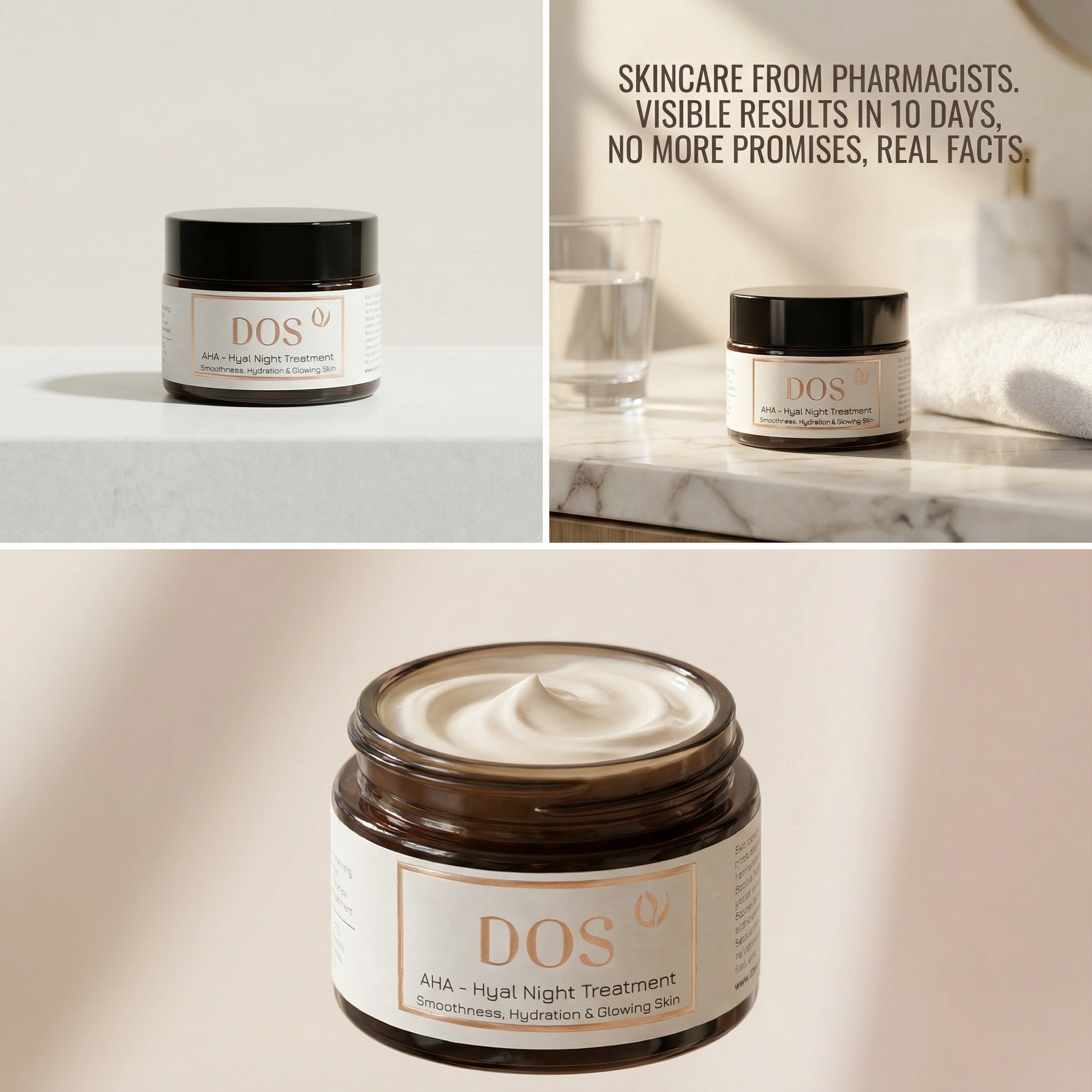 Alpha hydroxy acid and hyaluronic acid night treatment- resurfacing anti-aging treatment for dry skin - DOS Cosmetics