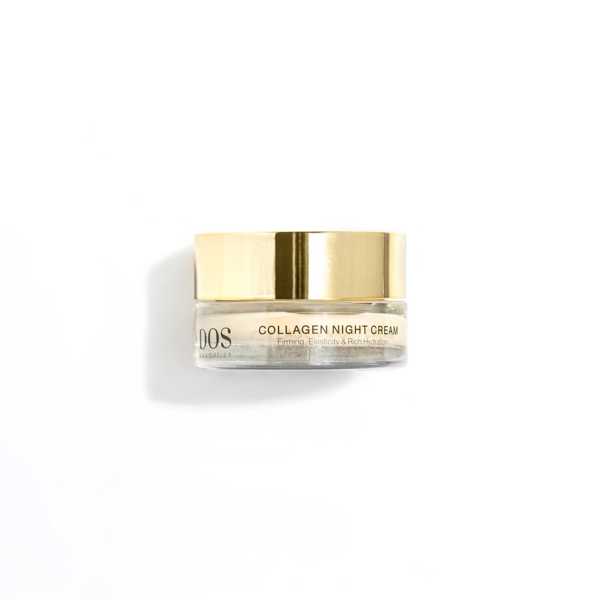 Collagen night cream jar with gold lid on a white background dos cosmetics