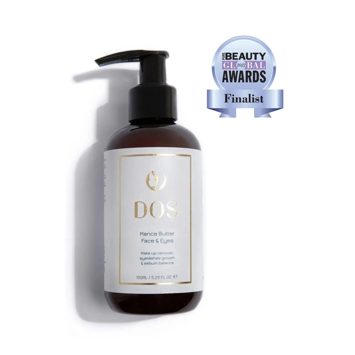Makeup remover Manca Butter Face &amp; Eyes in an award-finalist bottle, providing gentle cleansing for sensitive skin. DOS Cosmetics