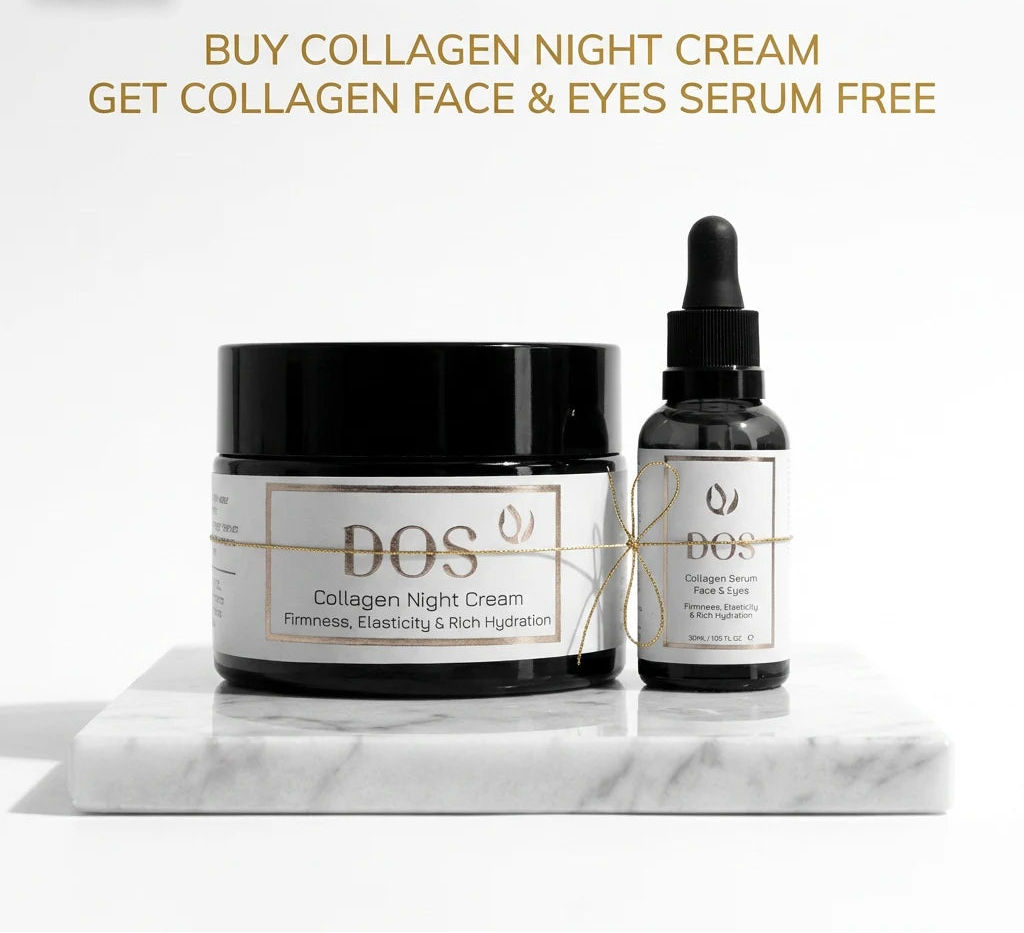 Collagen night cream jar and collagen serum bottle 