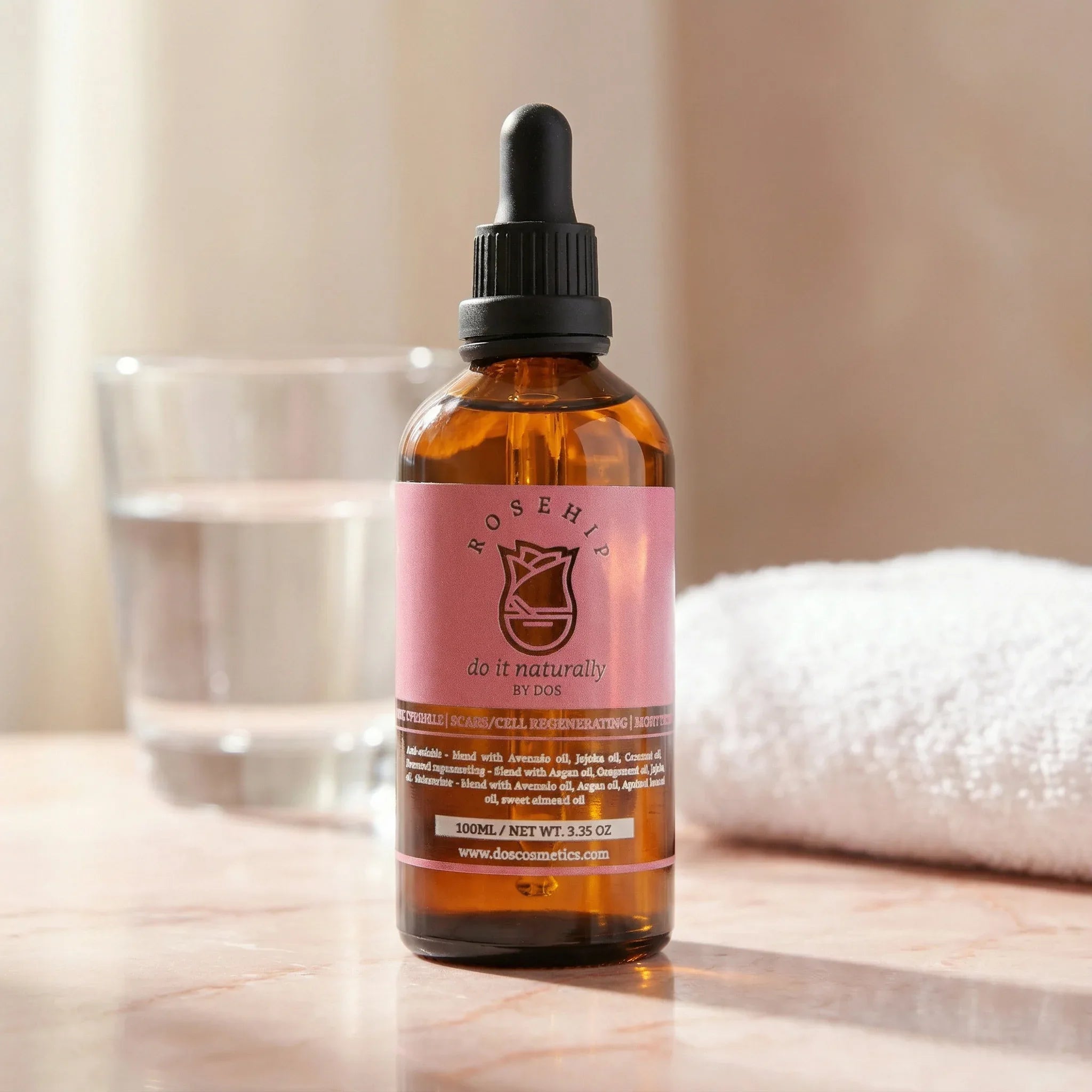 Cold-pressed rosehip oil - vitamin A rich anti-aging treatment - light texture by DOS Cosmetics