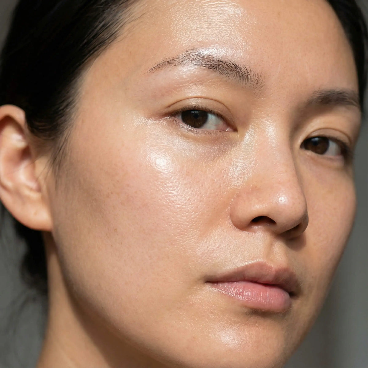 Close-up of a person's face after using Hyaluronic day cream from dos cosmetics