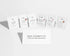 Six small white skincare sachets arranged in a row on a light gray background, with a white card in front reading &