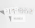 Six small white skincare sachets arranged in a row on a light gray background, with a white card in front reading &
